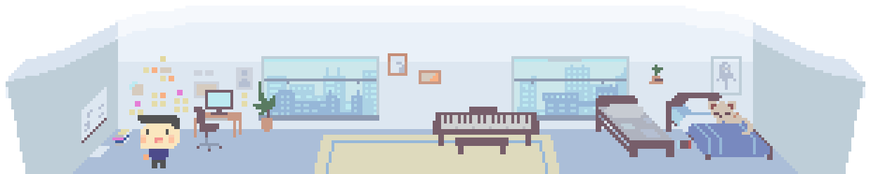 Animated pixel art living space with character